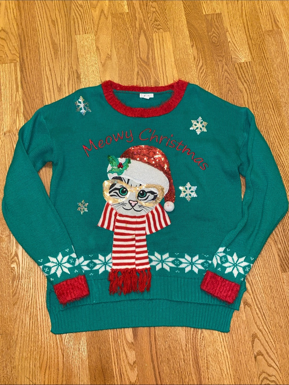 Ardene Christmas Holiday Cat Sweater Size L